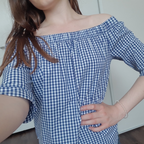 Blue Checked Shirt. Cold Shoulder - Picture 2 of 3